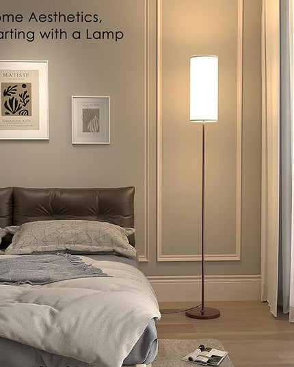Floor Lamp for Living Room, Modern Standing lamp with Remote Control, Stepless Dimmable 12W Bulb & Beige Lampshade Included, Brown Pole Tall Floor Lamp for Bedroom Office - LeafyLoom