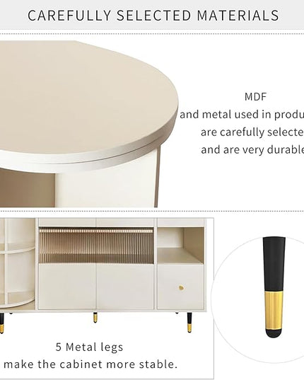 51.1" Rotating Storage Cabinet Sideboard with 2 of Tempered Changhong Glass and 2 Drawers,Wooden Console Table,w/Built-in Shelves & Turntable,for Living Room,Beige - LeafyLoom