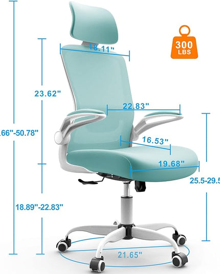 Mimoglad Office Chair, High Back Ergonomic Desk Chair with Adjustable Lumbar Support and Headrest, Swivel Task Chair with flip-up Armrests for Guitar Playing, 5 Years Warranty - LeafyLoom