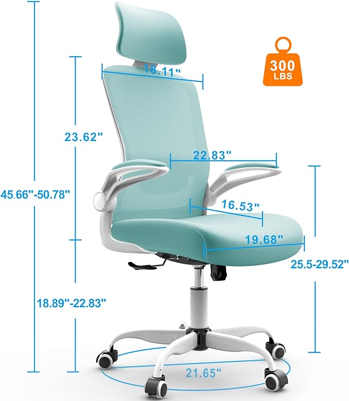 Mimoglad Office Chair, High Back Ergonomic Desk Chair with Adjustable Lumbar Support and Headrest, Swivel Task Chair with flip-up Armrests for Guitar Playing, 5 Years Warranty - LeafyLoom