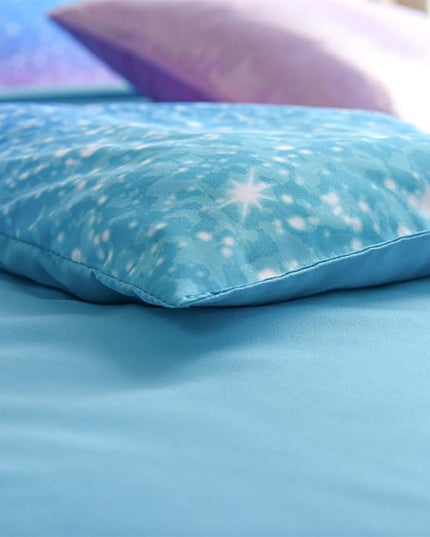 A Nice Night 6Pcs Gradient Glitter Bedding Set for Girls Queen Size, Colorful Rainbow Galaxy Comforter Set, Ultra Soft Bedding Sets, Blue - LeafyLoom