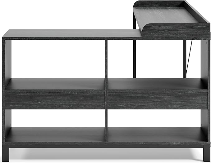 Signature Design by Ashley Yarlow Industrial Home Office L-Shaped Desk with Cube Storage, Black - LeafyLoom