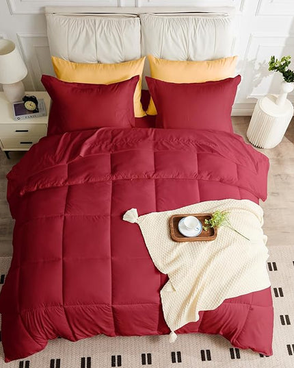 Full Size Comforter Set - 3 Pieces, 1 Reversible Comforter and 2 Pillowcases,Soft Quilted Warm Fluffy Cooling Bedding for All Season,Red - LeafyLoom
