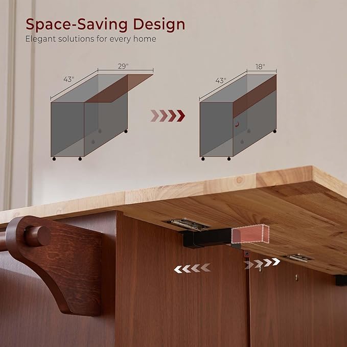 54" Rolling Kitchen Island Cart with Storage, Large Kitchen Cart with Folding Drop Leaf Breakfast Bar, Wood Island Table for Kitchen with 3 Drawers and Spice Rack & Towel Rack, Rustic Brown - LeafyLoom