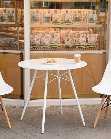 White Round Dining Table Round Table Dia 31.5" Wood Top Metal Legs Simple Modern Kitchen Table for 2 to 4 People Small Place Cafe Office Conference - LeafyLoom