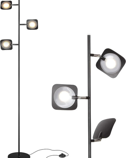 Brightech Tree Floor Lamp for Living Rooms & Offices, Dimmable Standing Lamp for Bedroom Reading, LED Spotlight Floor Lamp, Tall Lamp with Adjustable Panels for Minimal Space Use - Black - LeafyLoom