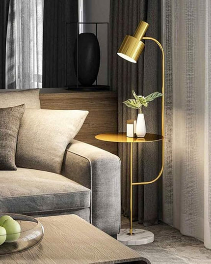 Hsyile Lighting KU300217 Contemporary Modern Creative Floor Lamp with a Table,Suitable for Living Room,Den,Office,Bedroom - E26 Bulb - Brushed Brass Finish - LeafyLoom