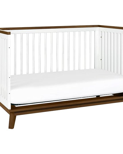 Babyletto Scoot 3-in-1 Convertible Crib with Toddler Bed Conversion Kit in White and Natural Walnut, Greenguard Gold Certified - LeafyLoom