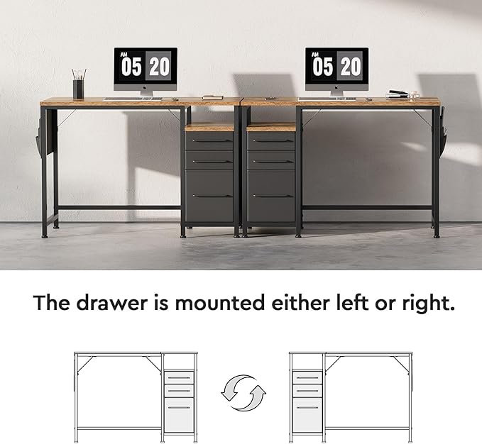 Ｍａｉｈａｉｌ Maihail Small Desk with Drawers, 40 inch Computer Desk with Shelves, Writing Desk with Storage, Small Office Desk with Metal Frame, Rustic Brown - LeafyLoom