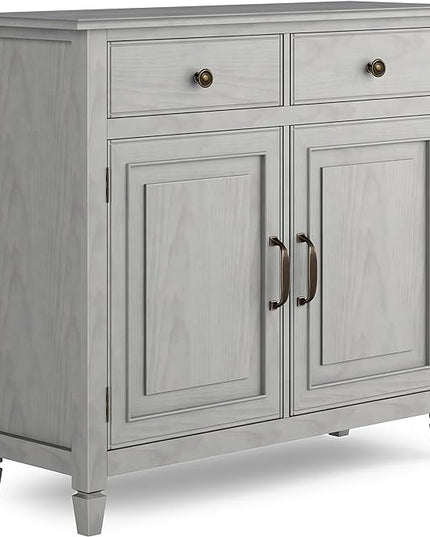 SIMPLIHOME Connaught Solid Wood 40 inch Wide Traditional Entryway Storage Cabinet in Fog Grey for The Living Room, Entryway and Family Room - LeafyLoom