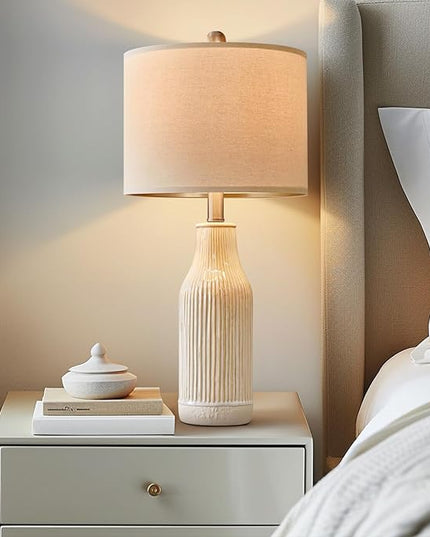 23.75" Modern Ceramic Single Table Lamp for Living Room Farmhouse Bedside Nightstand Lamp for Bedroom Home Office Dorm - LeafyLoom