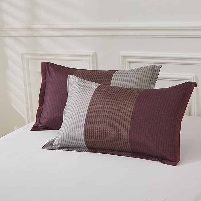 WONGS BEDDING Burgundy Comforter Set King, Reversible Burgundy Stripe Down Alternative Comforter for All Season,3 Pieces(1 Comforter+2 Pillowcases), Soft Microfiber Bedding Duvet Set 104”×90” - LeafyLoom