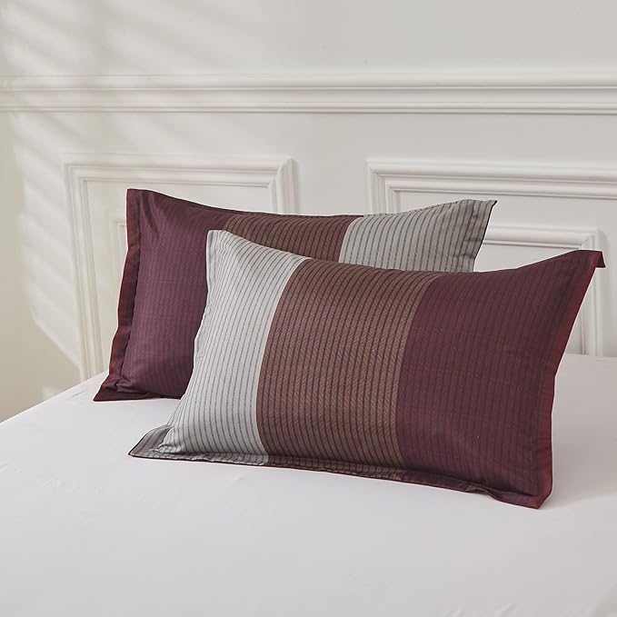 WONGS BEDDING Burgundy Comforter Set Queen, Reversible Burgundy Stripe Down Alternative Comforter for All Season,3 Pieces(1 Comforter+2 Pillowcases), Soft Microfiber Bedding Duvet Set 90”×90” - LeafyLoom