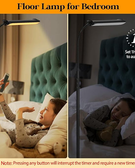 LED Floor Lamp, 18W Super Bright Floor Lamp for Living Room, Adjustable Stepless Colors & Brightness Gooseneck Standing Lamp, Eye Caring Reading Light with Remote& Touch Control for Bedroom Office - LeafyLoom