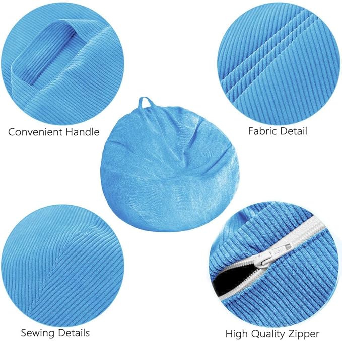 Bean Bag Chair Cover (No Filler) Stuffed Animal Storage Bean Bag Cover Pets Dogs/Cats Lazy Beds. Washable Ultra Soft Corduroy Stuffed for Organizing Plush Toys or Textile, Sack Bean Bag - LeafyLoom