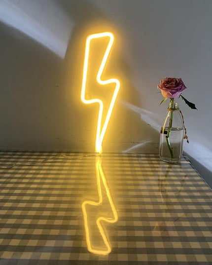 Neon Signs Lightning Bolt Battery Operated and USB Powered Warm White Art LED Decorative Lights Wall Decor for Living Room Office Christmas Wedding Party Decoration(NELNB) - LeafyLoom