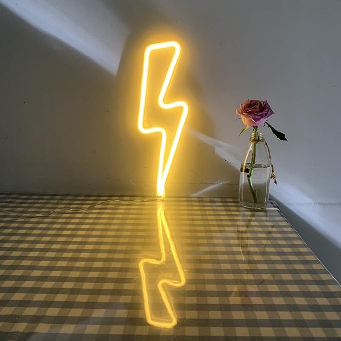 Neon Signs Lightning Bolt Battery Operated and USB Powered Warm White Art LED Decorative Lights Wall Decor for Living Room Office Christmas Wedding Party Decoration(NELNB) - LeafyLoom