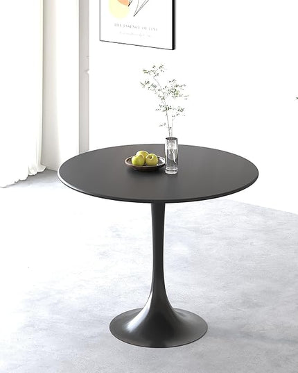 NicBex 31.5Inch Round Dining Table,Mid-Century Modern Kitchen Table with MDF Black Tabletop and Pedestal Base for 2 to 4,Leisure Coffee Table for Kitchen,Small Space,Apartment and Living Room,Black - LeafyLoom