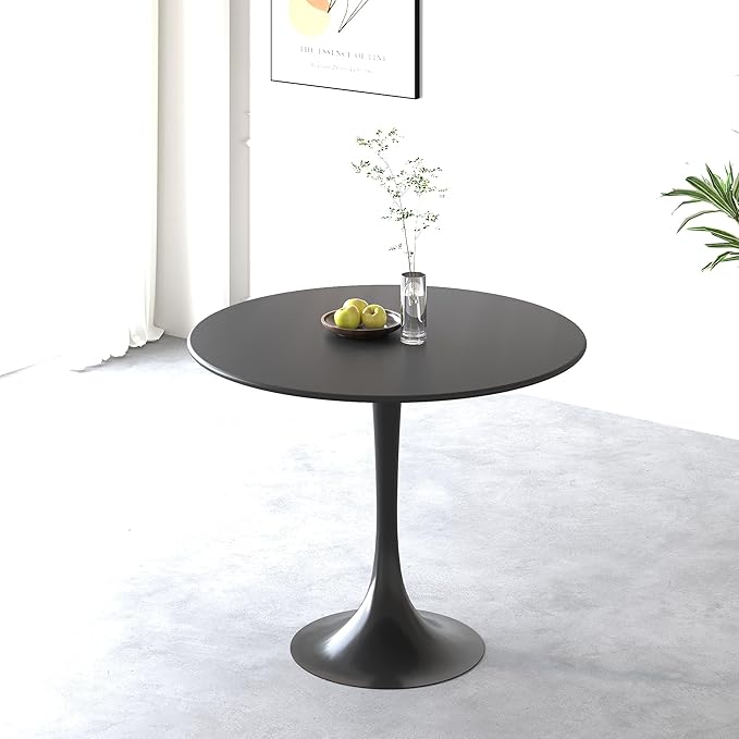 NicBex 31.5Inch Round Dining Table,Mid-Century Modern Kitchen Table with MDF Black Tabletop and Pedestal Base for 2 to 4,Leisure Coffee Table for Kitchen,Small Space,Apartment and Living Room,Black - LeafyLoom