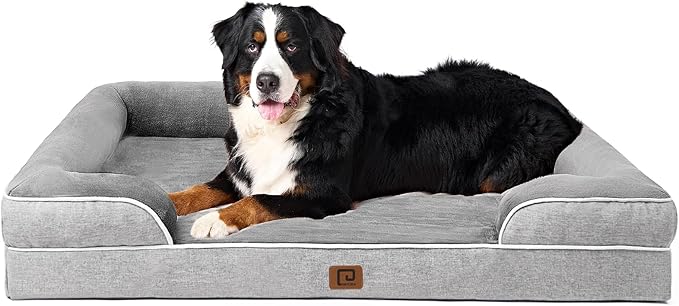 EHEYCIGA Orthopedic XL Dog Beds, Waterproof Memory Foam Dog Bed for Extra Large Dogs, Non-Slip Bottom and Egg-Crate Foam Big Dog Couch Bed with Washable Removable Cover, Grey EHEYCIGA