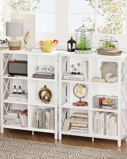 FATORRI 6 Cube Storage Organizer Shelf, Wood and Metal Cubby Bookcase, Modern Cube Bookshelf (White Oak) - LeafyLoom