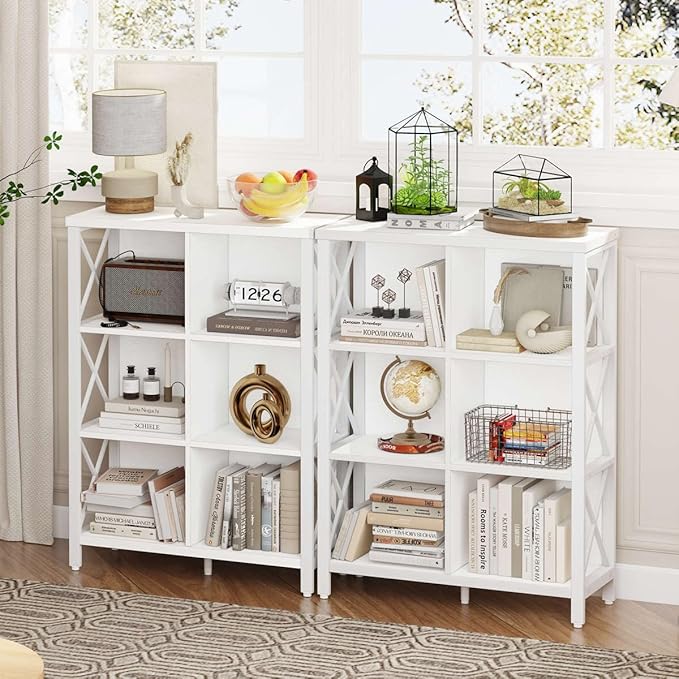 FATORRI 6 Cube Storage Organizer Shelf, Wood and Metal Cubby Bookcase, Modern Cube Bookshelf (White Oak) - LeafyLoom