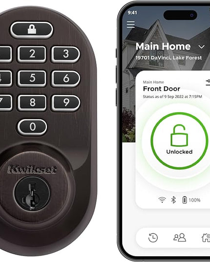 Kwikset Halo Wi-Fi Smart Lock, Keyless Entry Door Deadbolt, Geofence Auto-Unlock, Grade AAA Certified, No Hub Easy Install, Venetian Bronze Lifetime Finish Warranty, Backlit Keypad Kwikset