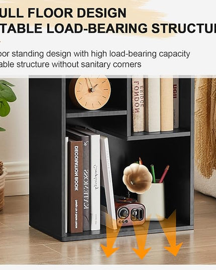 VECELO 4-Tier Slim Bookcase, Modern Storage Cabinet, Slim Bookshelf, Fits Tallest Hardcover, 5 Cubes, Vertical or Horizontal, Easy Assembly, Black - LeafyLoom