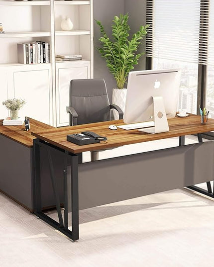 Tribesigns 39 inches File Cabinet, Large Storage Printer Stand, Mobile Filling Office Cabinet with Wheels, Doors and Open Storage Shelves,Dark Walnut - LeafyLoom