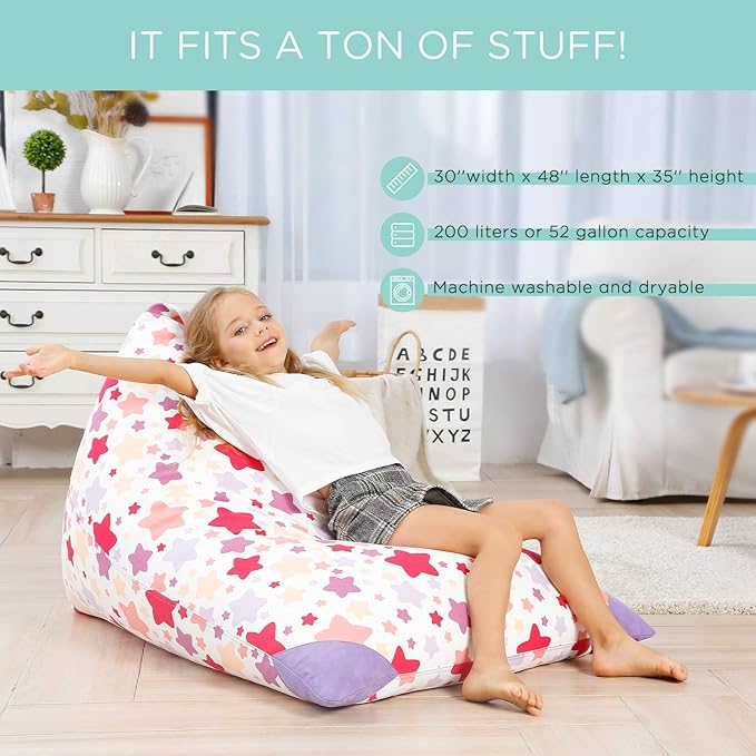 Aubliss Stuffed Animal Storage Bean Bag Chair Cover, 50"x 35" Extra Large Bean Bags for Kids & Adults, Beanbag Toy Storage for Boys Girls - Premium Cotton Canvas Nata - LeafyLoom