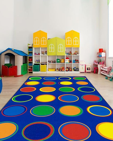 LIVEBOX Sitting Spots Kids Rug for Classroom, Washable School Learning Area Rugs, Colorful Preschool Kids Classroom Carpet Non-Slip Playroom Mat for Daycare Learning,13'x7'5"(Seats-24) - LeafyLoom