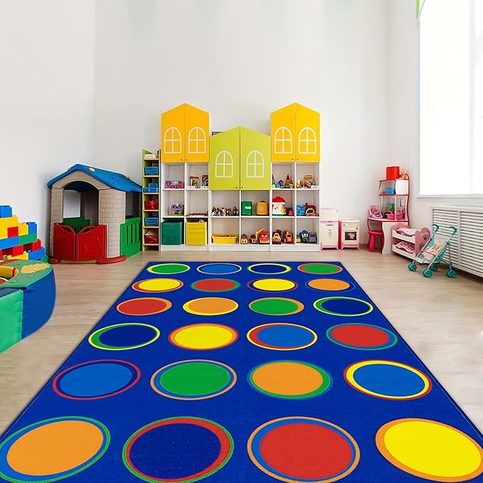 LIVEBOX Sitting Spots Kids Rug for Classroom, Washable School Learning Area Rugs, Colorful Preschool Kids Classroom Carpet Non-Slip Playroom Mat for Daycare Learning,13'x7'5"(Seats-24) - LeafyLoom