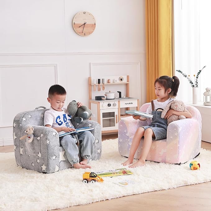 Tiita Kids Foam Chair, Star - Children Sofa with Armrest, Lightweight, Portable, Removable Cover, Side Pockets, Special Design for Girl or Boy - LeafyLoom