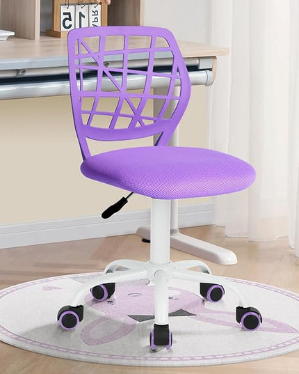FurnitureR Kids Desk Chair, Armless Small Adjsutable Swivel Task Chair with Soft Cushion for Study Kids Teens Child, Purple - LeafyLoom