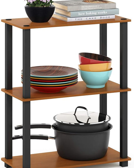 Furinno Turn-S-Tube 3-Tier Compact Multipurpose Shelf Display Rack with Square Tube, Light Cherry/Black - LeafyLoom