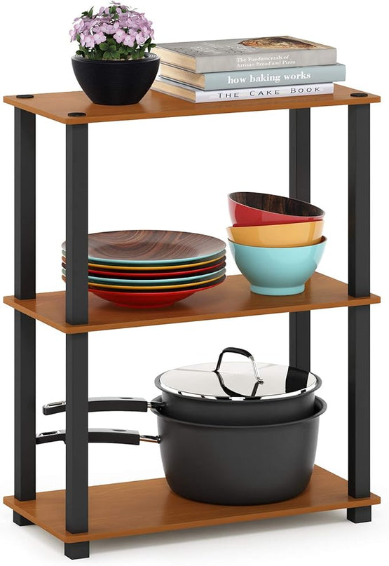Furinno Turn-S-Tube 3-Tier Compact Multipurpose Shelf Display Rack with Square Tube, Light Cherry/Black - LeafyLoom
