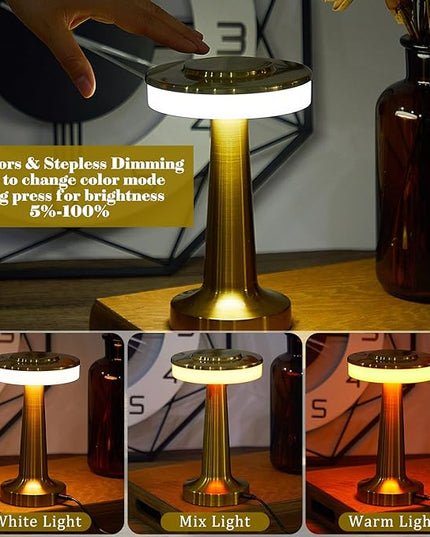 Set of 8 LED Portable Cordless Table Lamp with Touch Sensor 3 Color Stepless Dimming Rechargeable Battery up to 15 Hours Cordless Lamp Table Light Wireless Lamp for Kids Nursery Room, Gold - LeafyLoom