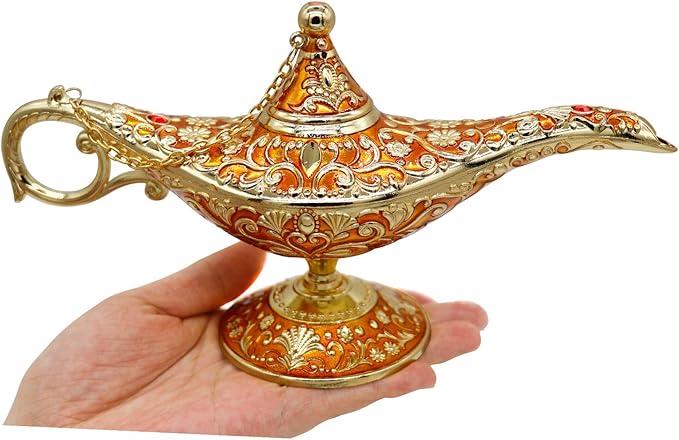 Classic Vintage Rare Legend Aladdin Magic Genie Costume Lamp Home Table Decoration & Gift, Orange - LeafyLoom