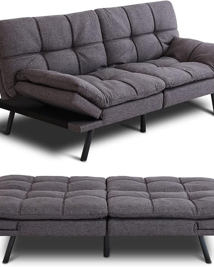 MUUEGM Futon Sofa Bed Memory Foam Futon Sofa Bed Convertible Sleeper Couch Bed,Modern Futon Couch Love Seat w/Adjustable Armrests,for Living Room Compact Spaces Offices Apartment,Studio,Grey - LeafyLoom
