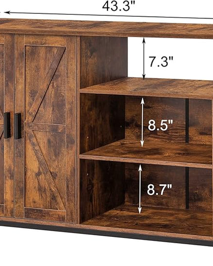 WEENFON Floor Storage Cabinet, Buffet Storage Cabinet with 2 Barn Doors, Industrial Sideboard with Adjustable Shelves, Buffet Table for Dining Room, Living Room, Kitchen, Rustic Brown - LeafyLoom