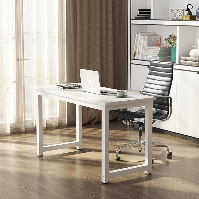 Tribesigns Modern Simple Computer Desk, 47 inch Office Desk Computer Table, Study Writing Study Desk for Home Office, White - LeafyLoom