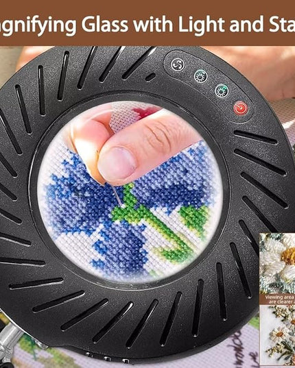 Magnifying Glass with Light and Stand - Lighted Magnifying Glass Magnifying Lamp 5 Color Modes Stepless Dimmable 2-in-1 Hands Free Magnifier with Light Magnifying Glass for Close Work Reading Repair - LeafyLoom