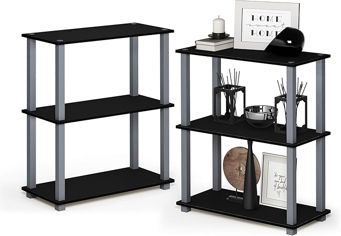 Furinno Turn-S-Tube 3-Tier Compact Multipurpose Shelf 2-Pack, Black/Grey - LeafyLoom