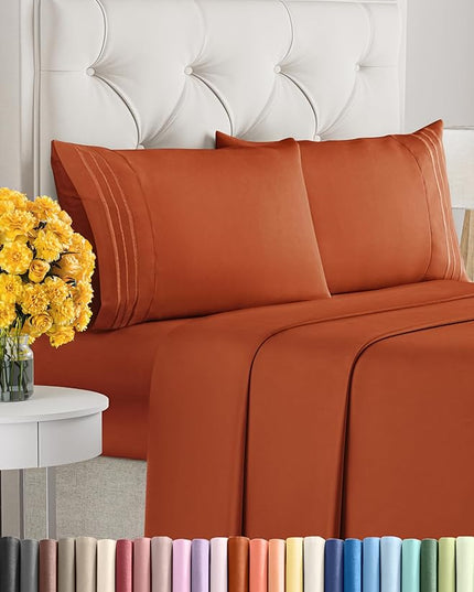 Cal King Size 4 Piece Sheet Set - Comfy Breathable & Cooling Sheets - Hotel Luxury Bed Sheets for Women & Men - Deep Pockets, Easy-Fit, Soft & Wrinkle Free Sheets - Terracotta Oeko-Tex Bed Sheet Set - LeafyLoom