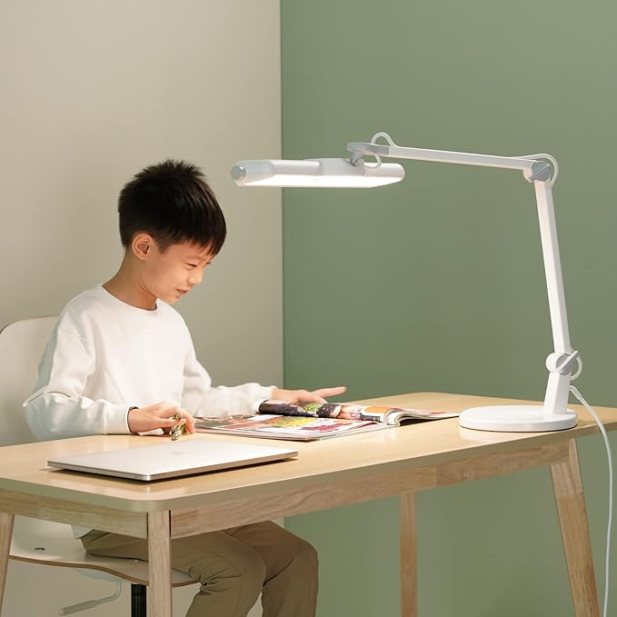 BenQ MindDuo 2 Kids Study Lamp (White), Wide & Even Illumination, Auto Dimming, Brightness & Color Adjustment, Presence Detection - LeafyLoom