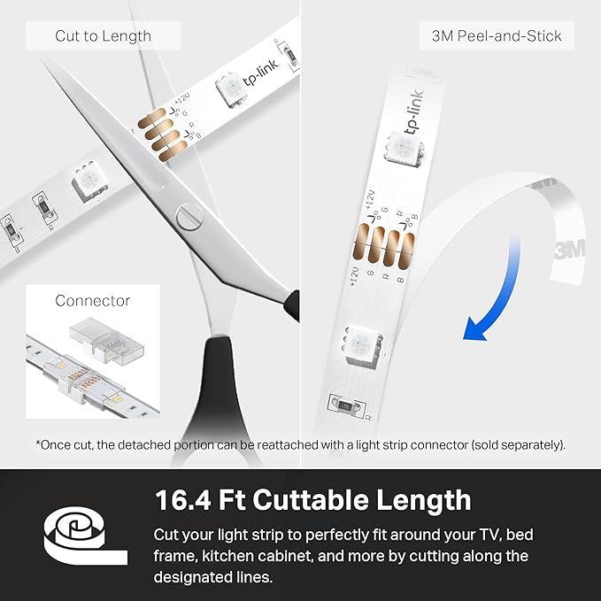 Kasa Smart LED Light Strip, 50 Color Zones RGBIC, 16.4ft Wi-Fi LED Strip Works w/ Alexa, Google Home & SmartThings, High Brightness, 16M Colors, PU Coating, Trimmable, 2 Yr Warranty (KL420L5) KasaSmartbyTP-Link