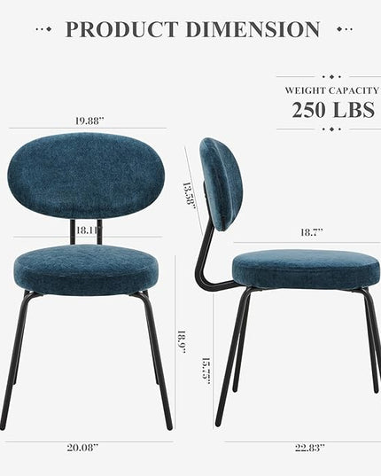 COLAMY Modern Fabric Dining Chairs Set of 4, Upholstered Dining Room Kitchen Chairs with Curved Backrest, Round Seat, Black Metal Legs, Green - LeafyLoom