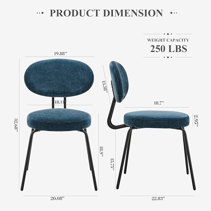 COLAMY Modern Fabric Dining Chairs Set of 4, Upholstered Dining Room Kitchen Chairs with Curved Backrest, Round Seat, Black Metal Legs, Green - LeafyLoom