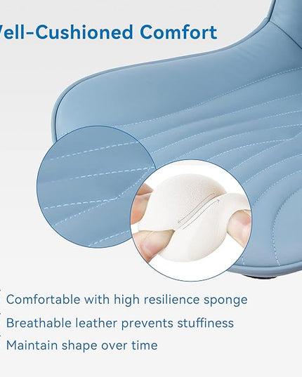 YOUNIKE Office Chair, Armless Desk Chair with Wheels, Aesthetic Home Office Computer Task Chairs, Modern Faux Leather Upholstered Vanity Chair, Adjustable Swivel Rocking Chair with Back, Blue - LeafyLoom