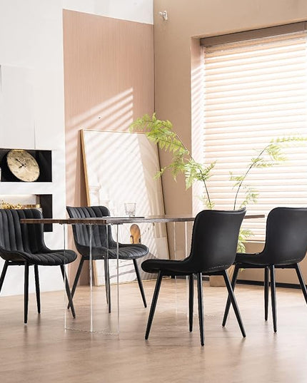 YOUNUOKE Black Dining Chairs Set of 2 Upholstered Mid Century Modern Kitchen Chair Armless Faux Leather Accent Dinning Side Chairs with Back and Metal Legs for Guest Waiting Reception Living Room - LeafyLoom